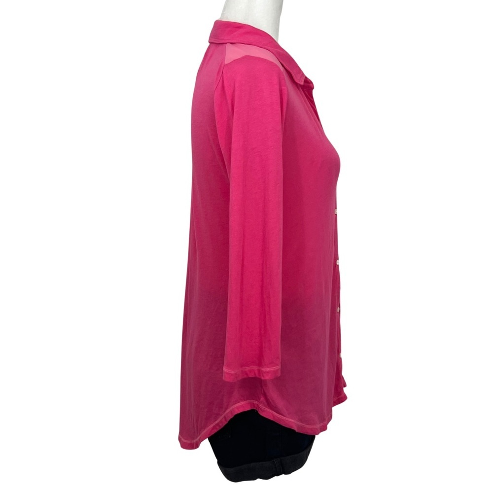 Hollister Tee Mesh Shoulder Button Front Hot Pink Barbiecore Medium M - Picture 5 of 17